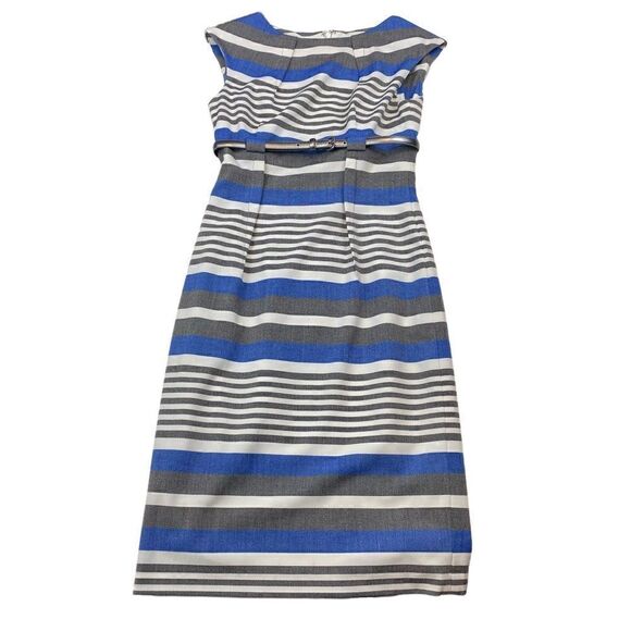 Calvin Klein Blue White Grey Belted Sheath Dress 2 - Picture 1 of 7